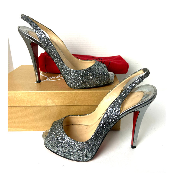 Christian Louboutin Shoes - Christian Louboutin No Prive 120 Glitter Slingbacks Heels Shoes Sz 37 / 7